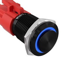 APIELE 16mm Latching Push Button Switch 12V On Off Aluminium Black Shell-Blue