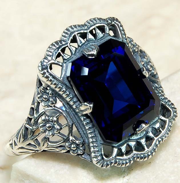 3CT Heat Treated Kyanite 925 Solid Sterling Silver Art Nouveau Ring Sz 6 F5-2