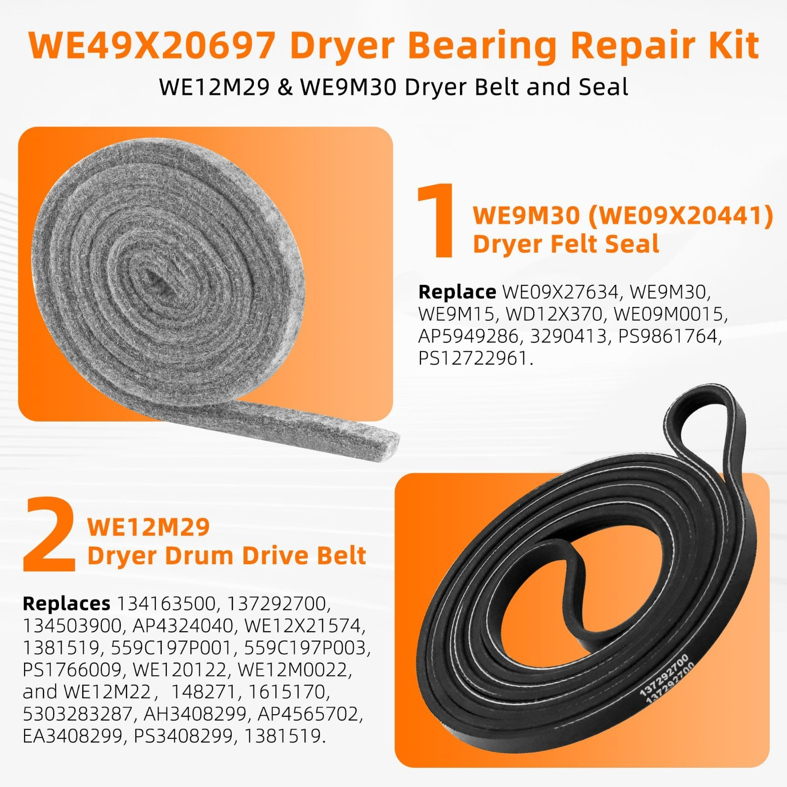WE49X20697 GE Dryer Bearing Kit Contains WE3M26 WE9M30 WE12M29 WE1M1067 WE1M504 - Thumbnail 7