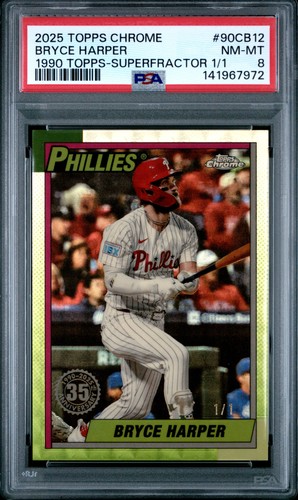 2025 TOPPS CHROME 1990 SUPERFRACTOR 1/1 #90CB12 BRYCE HARPER 1/1 PSA 8