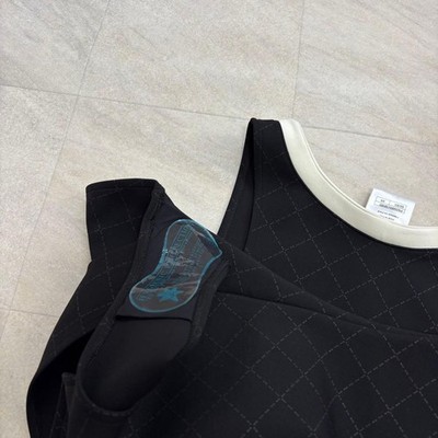 CHANEL Quilted One Piece Swimsuit Black White Zip Front Size 44