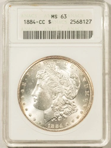 New Listing1884-CC $1 MORGAN DOLLAR - ANACS MS-63, SOAPBOX HOLDER! CARSON CITY!