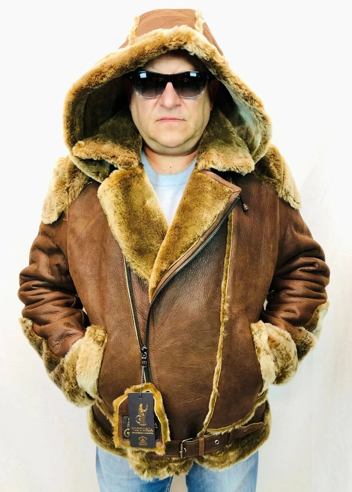 Men's Genuine Sheepskin Shearling Leather Jacket Whiskey Bomber B3 Pilot Coat