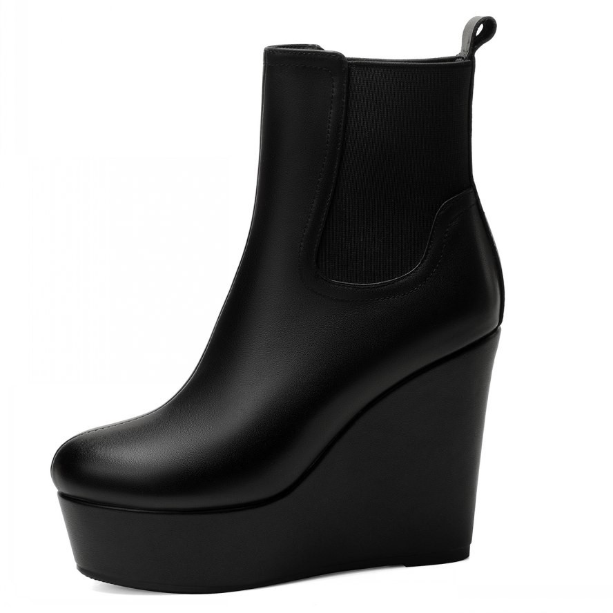 SAOLA Stivaletti donna suola spessa vera pelle plateau zeppa tacco alto pull on