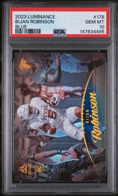 2023 Panini Luminance Rookie Bijan Robinson Blue /150 PSA 10 #178 RC, SP Texas