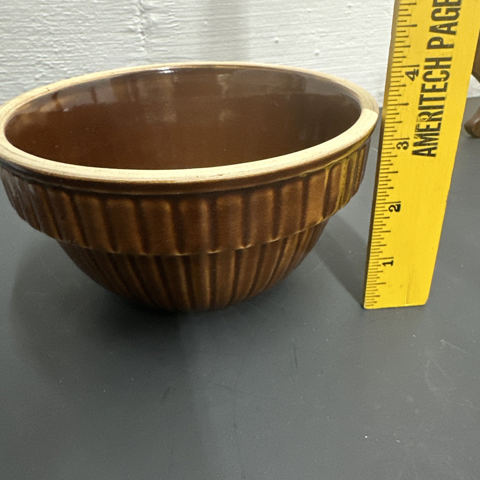 Vintage Over and Back Yellow Ware Brown Glaze Stacking Small Mixing Bowl