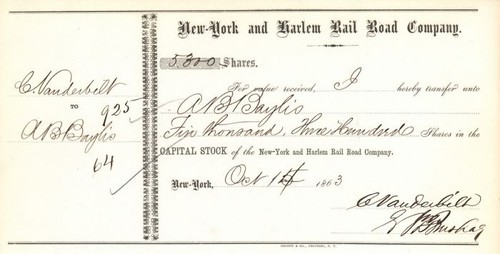 New-York and Harlem Rail Road Co. transferred to Commodore Cornelius Vanderbil