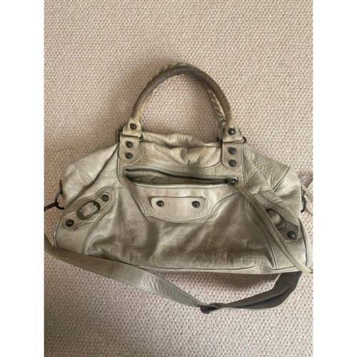 BALENCIAGA City Bag Gray Leather 2Way Shoulder Bag Mirror Strap Distressed