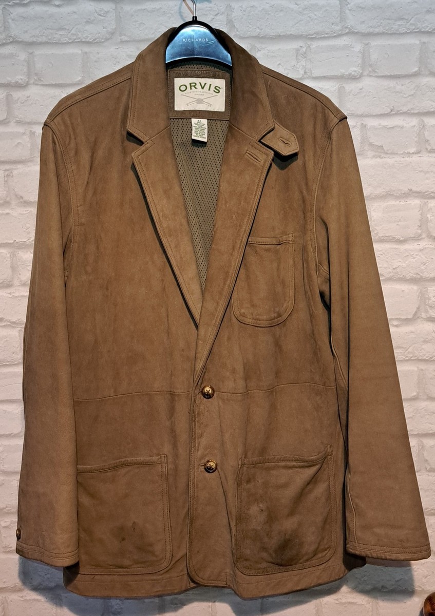 Mens Vintage Orvis Brown Suede Leather Jacket Blazer UK