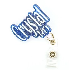 "Crystal RN" Personalized Blue Glitter Retractable Badge Reel Alligator Clip ID