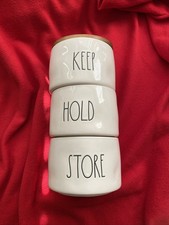 Rae Dunn  HOLD, STORE, KEEP  Storage Jars With Wooden Lids - New 