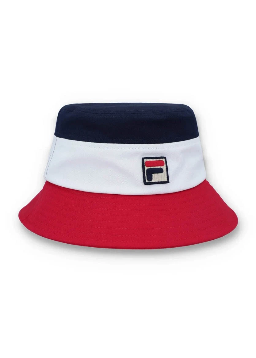 Fila Mens Bucket Hat FILA Vintage Logo Marco Hat in FILA Red Navy White