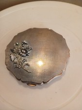 Vintage  Large Silver Plated Stratton Ladies Powder Compact ,with flowers,mirror