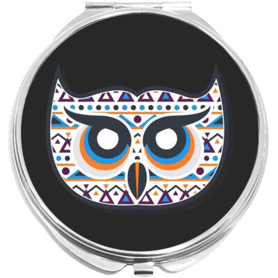 Aztec Owl on Black Compact with Mirrors - Perfect for your Pocket or Purse