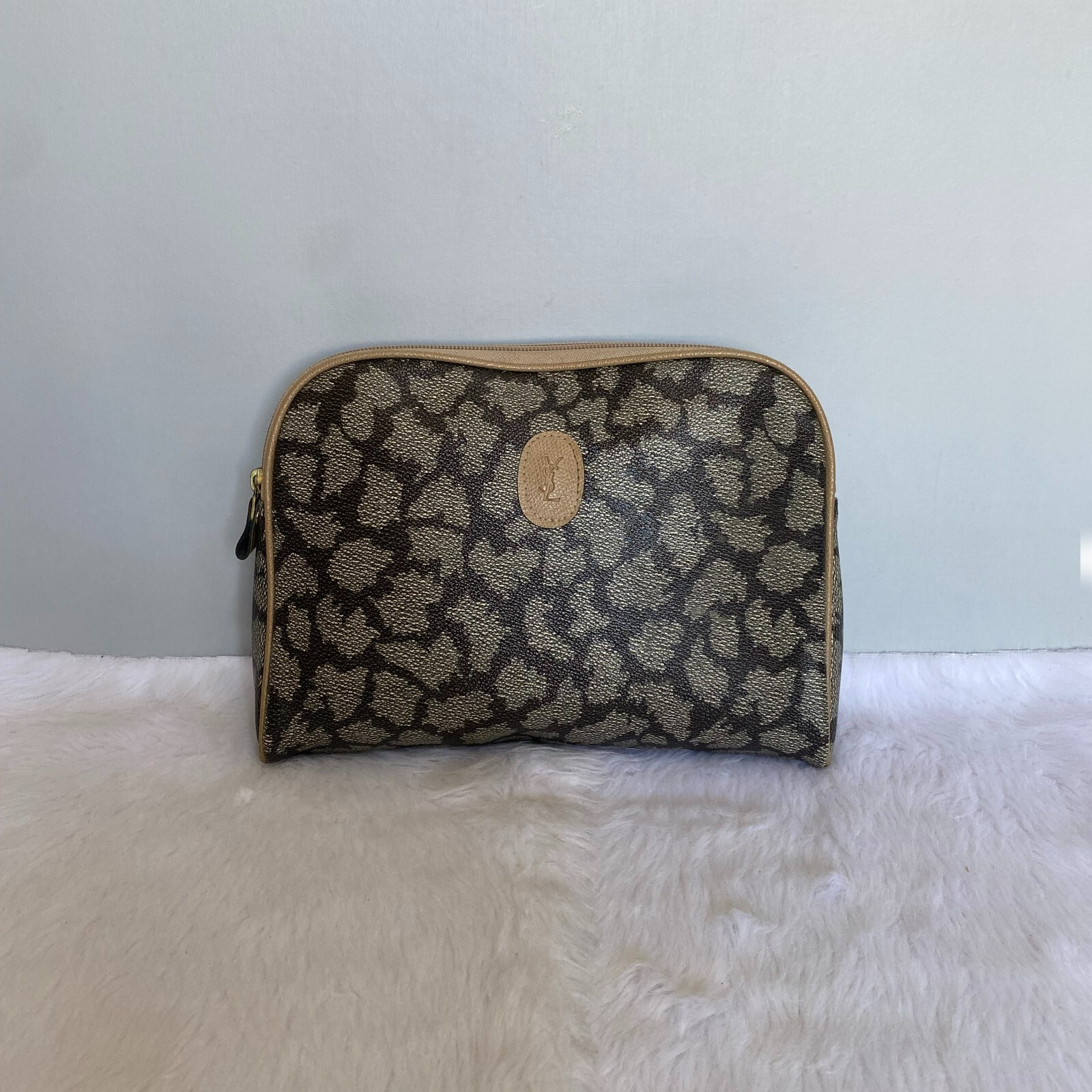 Pochette YSL Yves Saint Laurent vintage grigia marrone stampa giraffa