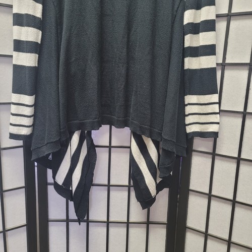 BCBGMAXAZRIA Open Front Long Sleeve Black With White Striped Cardigan XL A26 - Picture 12 of 14