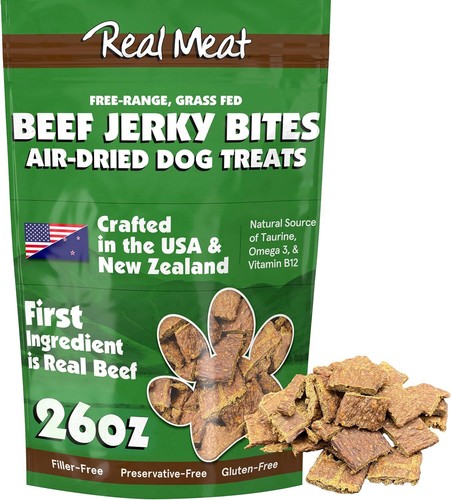 Real Meat Dog Treats - 26oz Bag of Bite-Sized Air-Dried Beef Jerky for DogsGrain