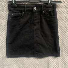 DENIM CO WOMENS SKIRT SIZE UK 4 BLACK DENIM MINI DAMDGED ZIP