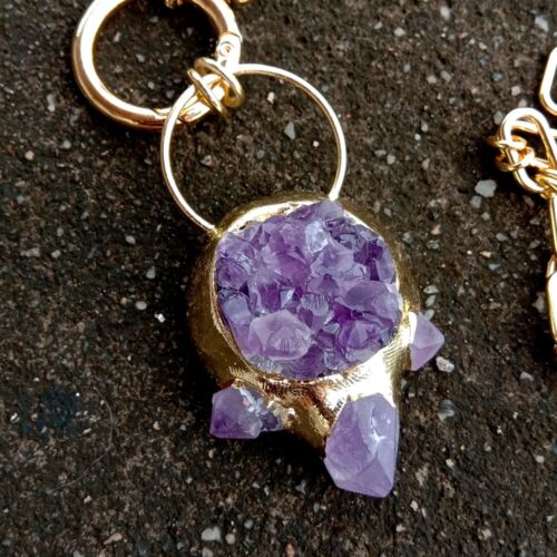 23" Cultured White Pearl Amethyst Necklace Purple Amethyst Raw Druzy Pendant - Picture 6 of 7