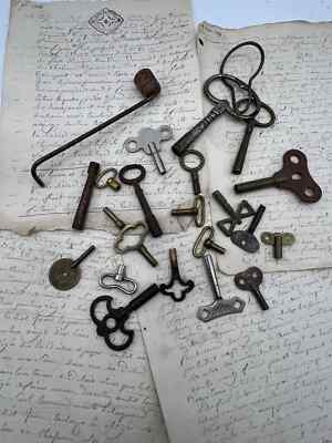 lot of 10 clock keys county clock antique alarm clock N 9