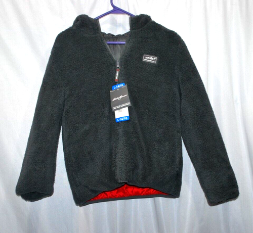 Eddie Bauer Jacket Youth Boys Large Reversible Hooded Red Grey Plush - Picture 11 of 14