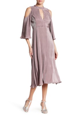 NWT Lush Pleated Cold Shoulder Midi Dress Dusty Purple M | eBay