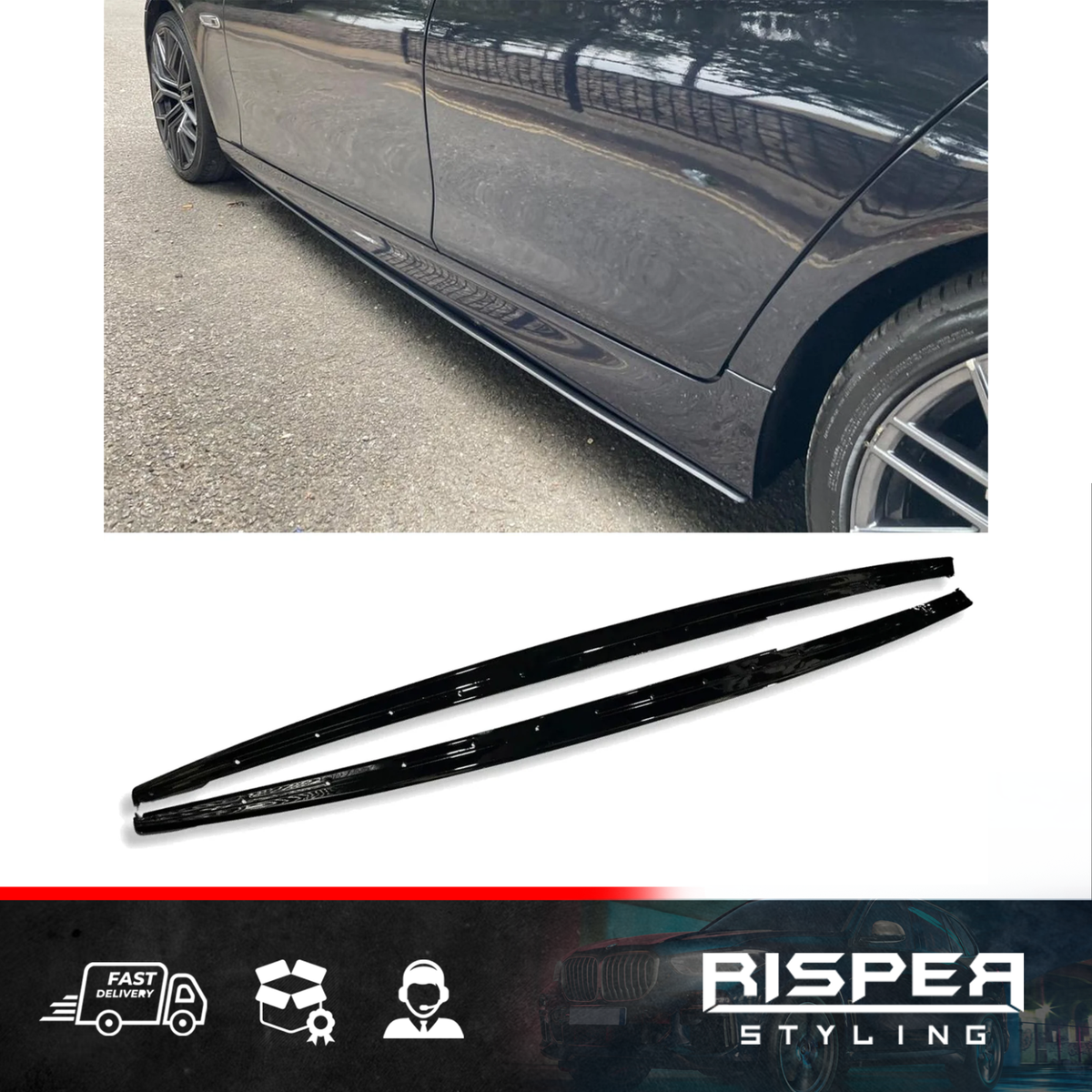 With BMW 5 SERIES 【石】 F10 GLOSS BLACK 👢 SIDE SKIRT EXTENSION