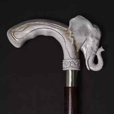 HAND CARVED WOODEN WALKING STICK ELEPHANT HANDLE WALKING CANE CHRISTMAS BEST GIF