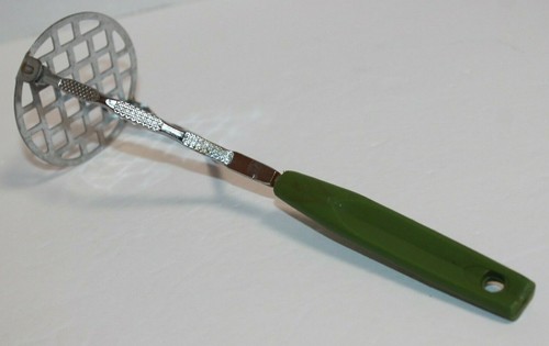 Vintage Potato Masher Green Plastic Handle