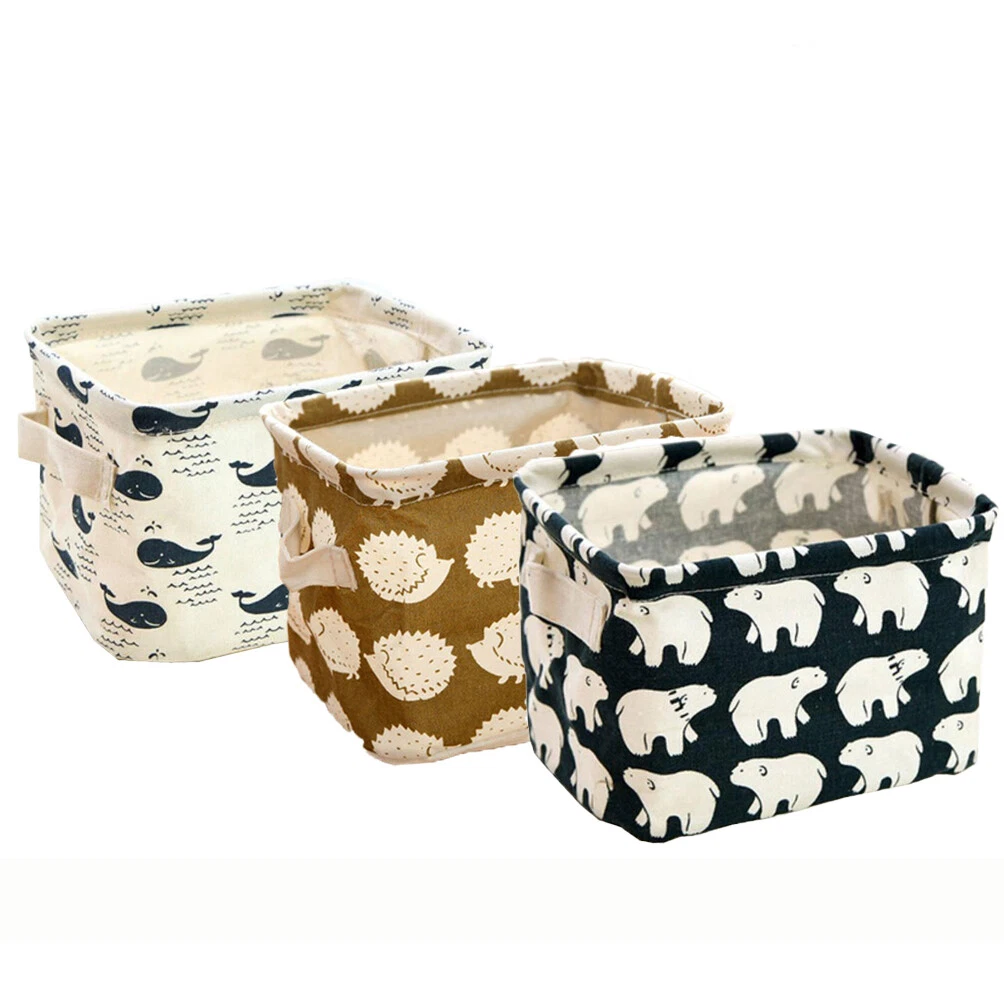 Small Canvas Storage Bins Organizer with Handles Animal Set of
