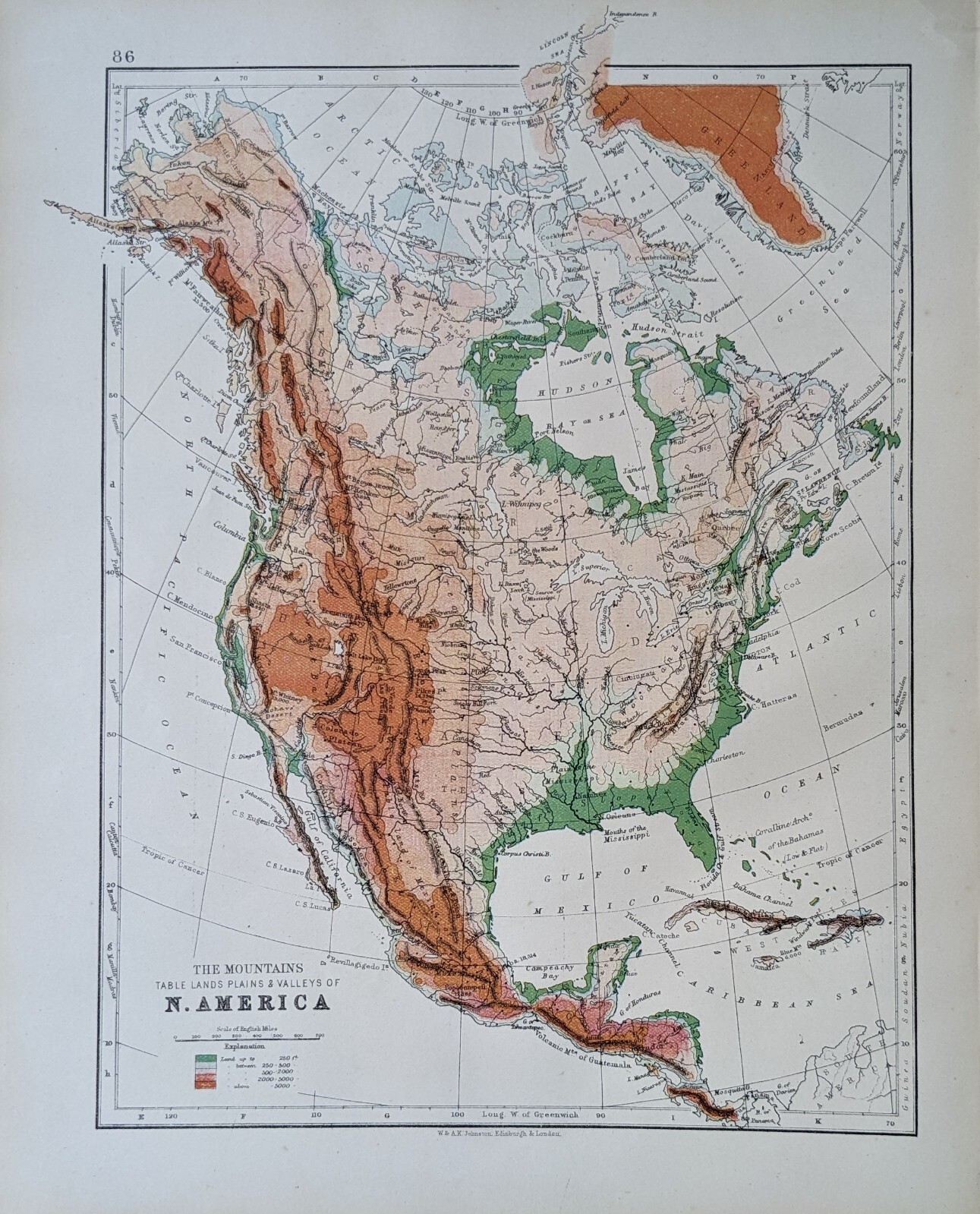 Mapa Antiguo De 1896 De América Del Norte, Tierras, Llanuras Y Valles