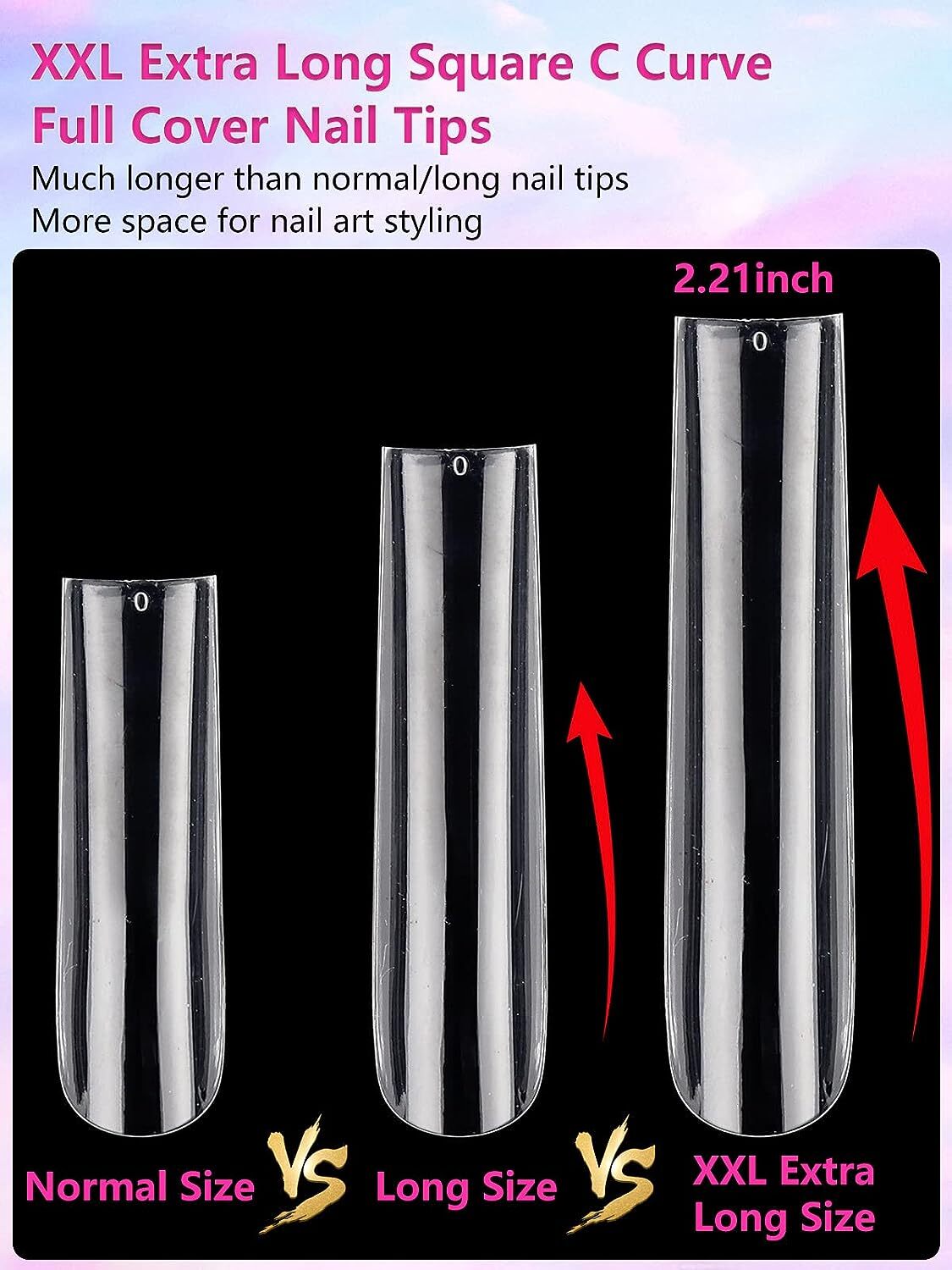 504PCS Clear Square Nail Tips for Acrylic Nails Professional, XXL/XXXL