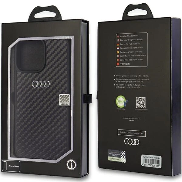 Custodia Cellulare IPHONE 14 Pro Originale Audi Carbonio Ottica Nero Argento - Immagine 3 di 3