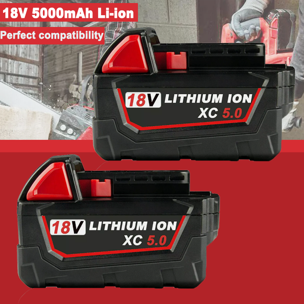 2X 18V FüR Milwaukee M18 Akku M18B6 Xc 5,0 Ah Li-Ion 48-11-1860 48-11-1852-image