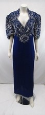VTG NIGHT VOGUE Beaded Sequins Blue Formal Full Length Gown #PD103