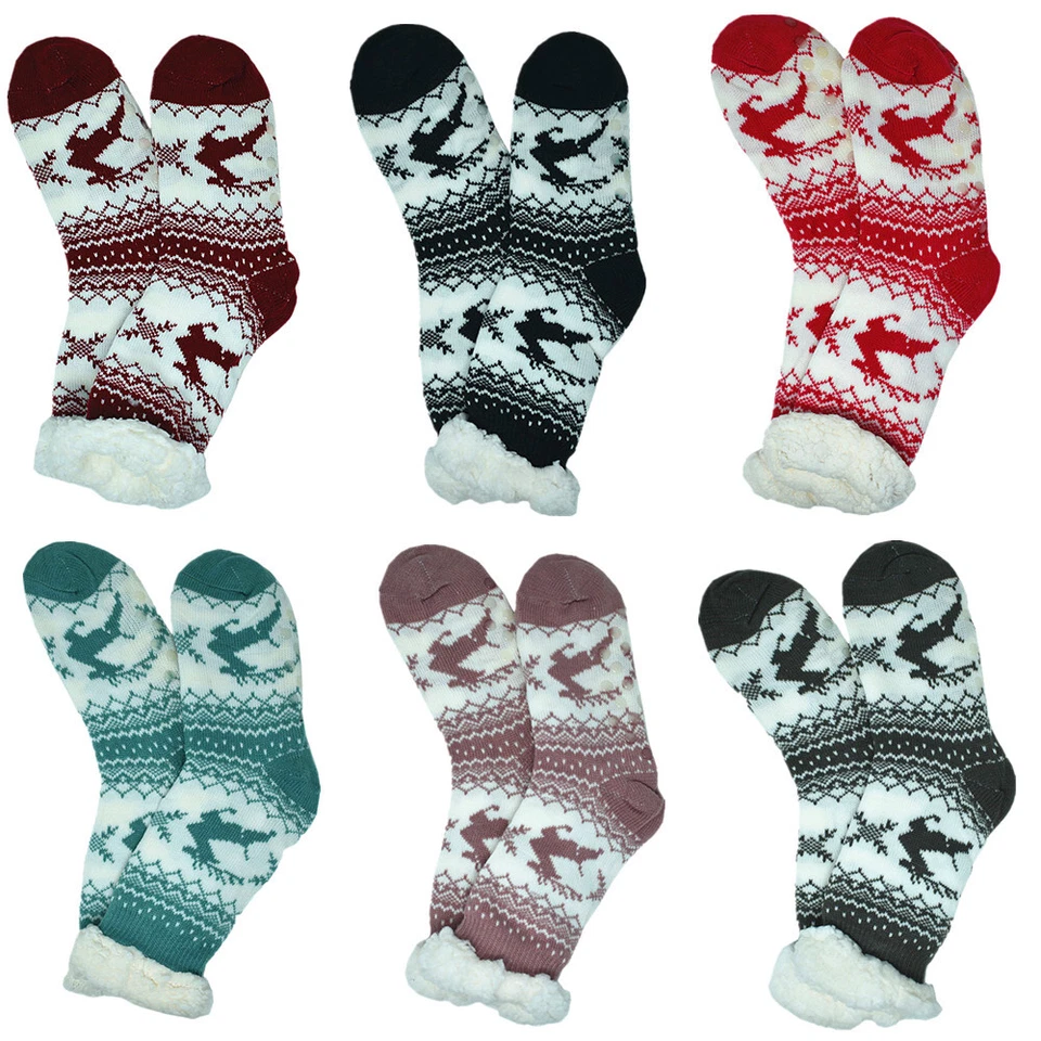 Women Thermal Cozy Fuzzy Deer Sherpa Fleece-lined Non-Skid Slipper Socks LOT - Image 3 of 4