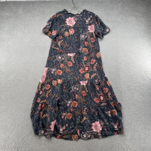 Knox Rose Floral Print Maxi V Neck Button Front Tiered Shirt Dress Size L NEW - Picture 10 of 13