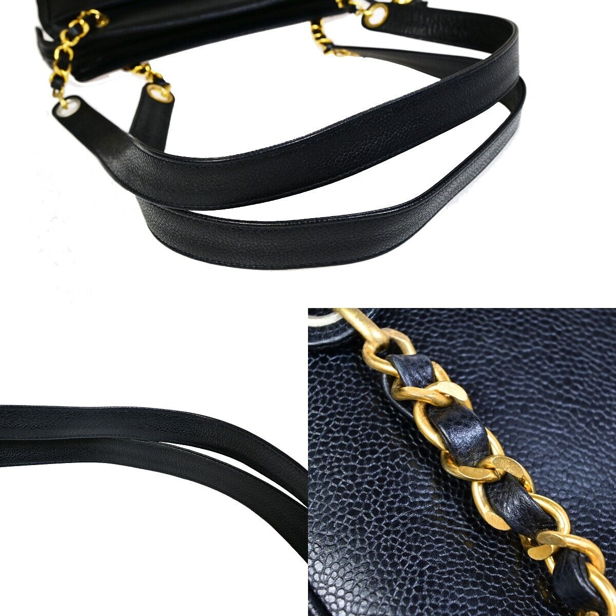 CHANEL Triple CC Logo Chain Shoulder Tote Bag Caviar Leather CHANEL Triple CC Logo Chain Shoulder Tote Bag Caviar Leather