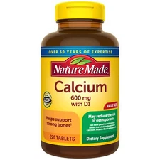 Nature Made Calcium 600 Mg With Vitamin D3 220 Tablets Bone Support Supplement