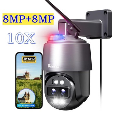 Outdoor Wifi Camera 4K 16MP8MP +8MP Dual Lens 360 10X Auto Zoom Tracking Real 4K