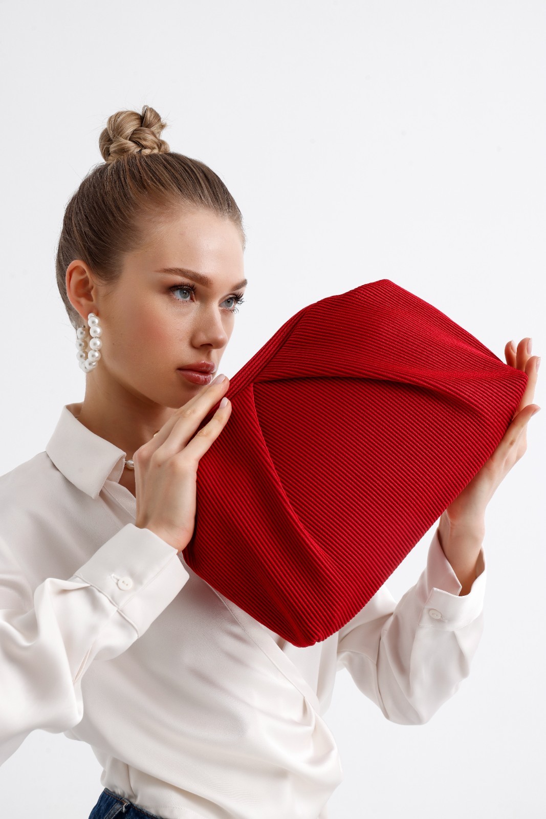 Cartera de mano plisada roja - Bolso de noche hecho a mano - Bolso de mano de...