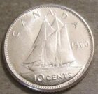 HIGHER GRADE AS SHOWN - 1960 CANADIAN DIME 10 CENTS *** 80% SILVER *** 462