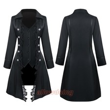Lady Lace Trim Gothic Long Jackets Tailcoat Frock Coats Steampunk Vintage