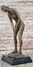 Signed Milo Bronze Sculpture Statue Female Golfer Golf Decor Ornament Decor NR