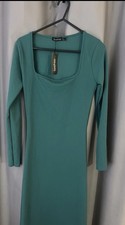 Boohoo women’s NWT Green Teal Long Sleeve Bodycon Maxi Dress Size 8 UK 