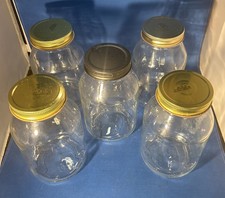 Glass 32 Oz. Jars, Button Top, Clear, Reusable, LOT of FIVE