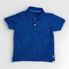 Psycho Bunny Kids Blue Bunny Bone Print Short Sleeve Polo Shirt Size 7-8 S P