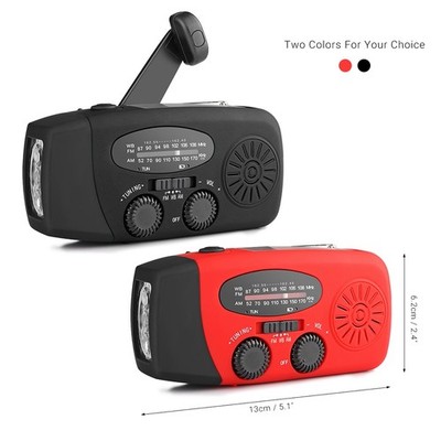  Portable Solar Radio FM Hand Crank Self Powered Phone Charger 3 LED Flashlight 