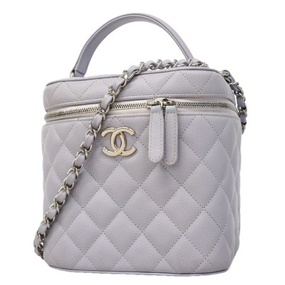 Auth [6ga0380] CHANEL Vanity bag Matrasse ChainShoulder Caviarskin Purple Si...