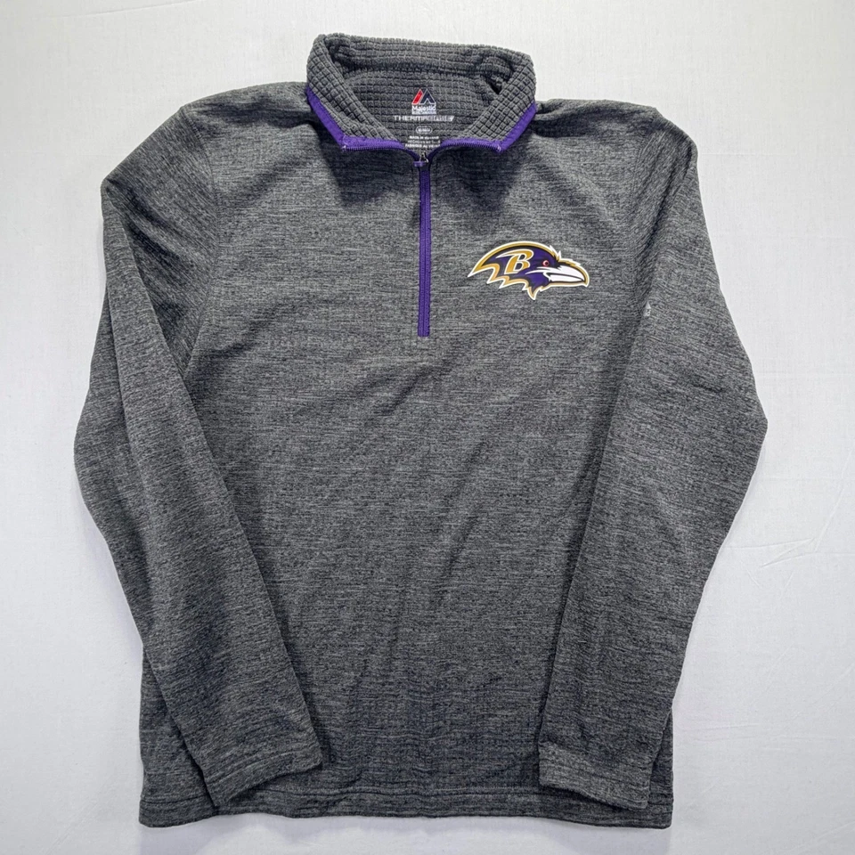Majestic Baltimore Ravens Thermabase Mens M Gray Purple Quarter Zip Pullover - Image 2 of 4